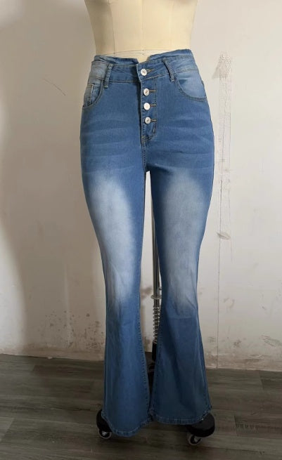 High-Waist Distressed Flare Jeans
