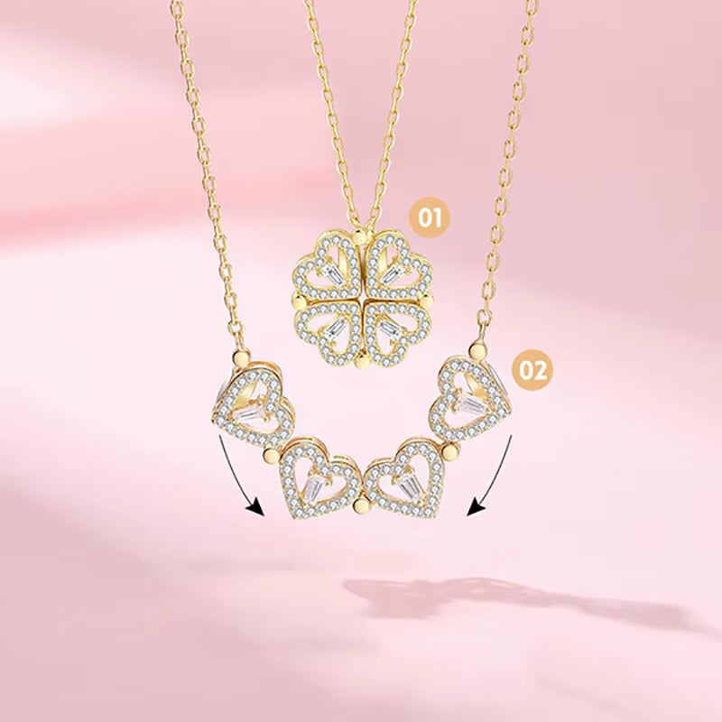 Heart-Shaped Four Leaf Clover Pendant Necklace - Zircon Clavicle Chain Jewelry for Women, Perfect Gift!