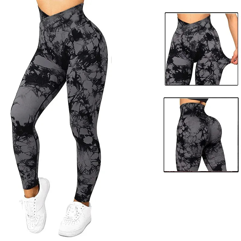 Stylish Tie Dye Push-Up Leggings for Women - Seamless Scrunch Butt Workout Pants