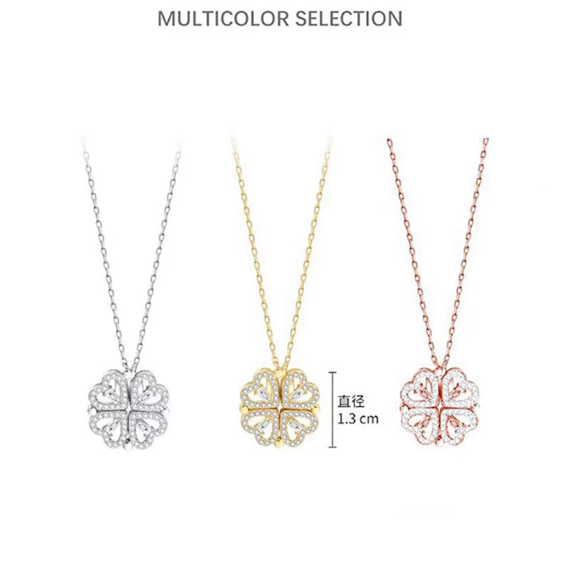 Heart-Shaped Four Leaf Clover Pendant Necklace - Zircon Clavicle Chain Jewelry for Women, Perfect Gift!