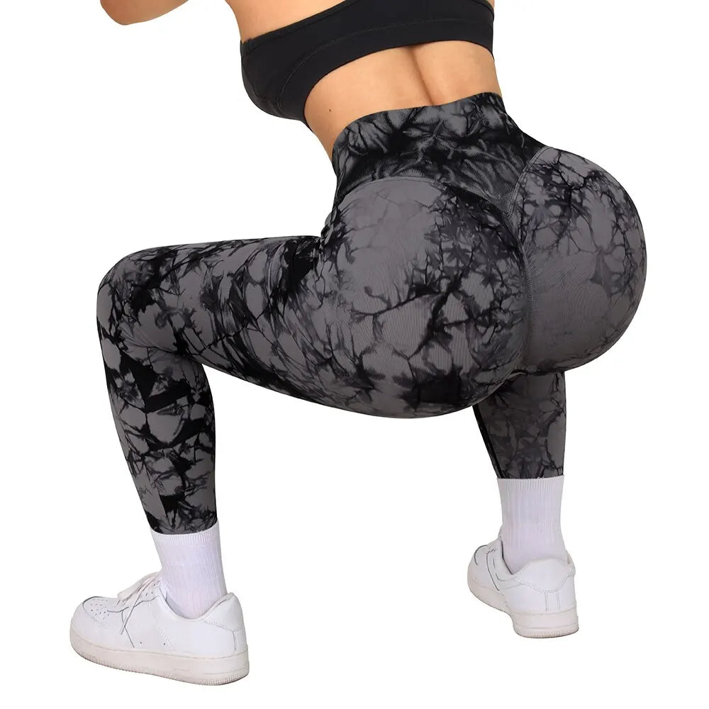 Stylish Tie Dye Push-Up Leggings for Women - Seamless Scrunch Butt Workout Pants