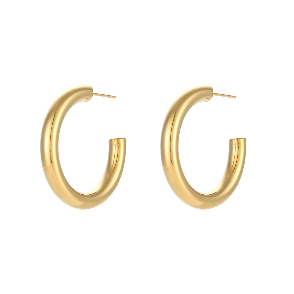 Hypoallergenic Tarnish-Resistant Stainless Steel Gold-Plated Hoop Earrings in Large, Medium, and Small Sizes for Women