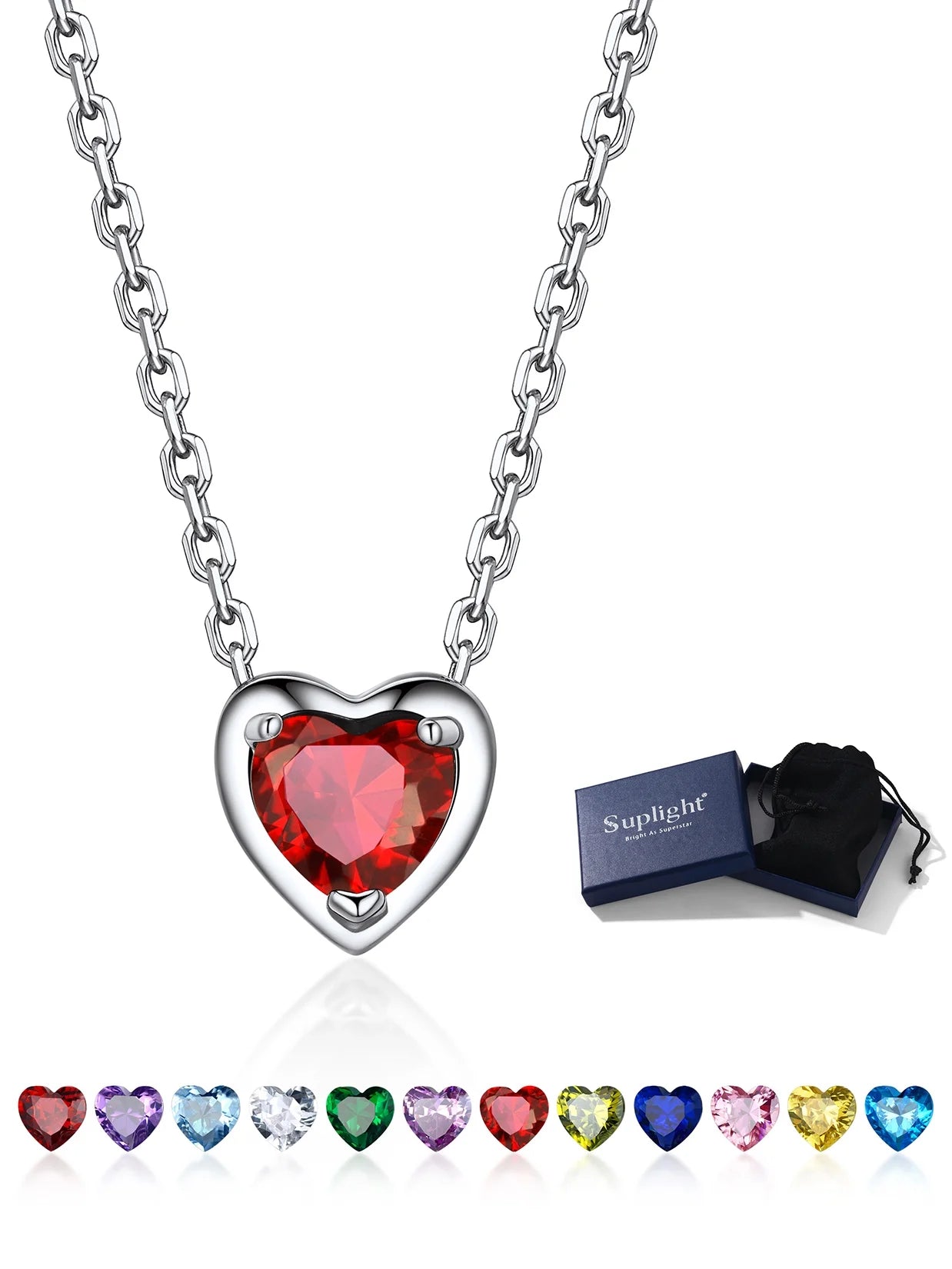 925 Sterling Silver Birthstone Heart Necklace - Perfect Valentine's Day Gift for Her