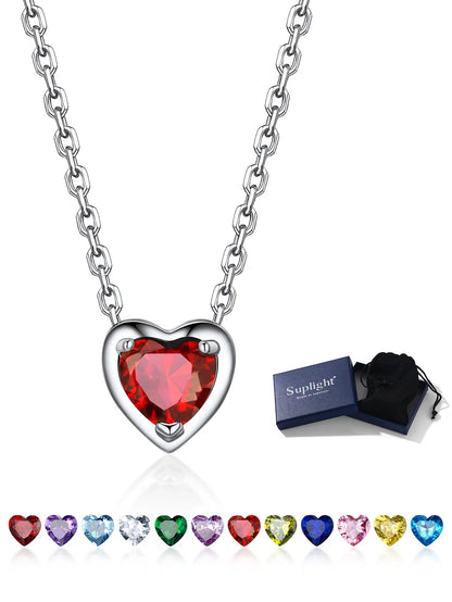 925 Sterling Silver Birthstone Heart Necklace - Perfect Valentine's Day Gift for Her