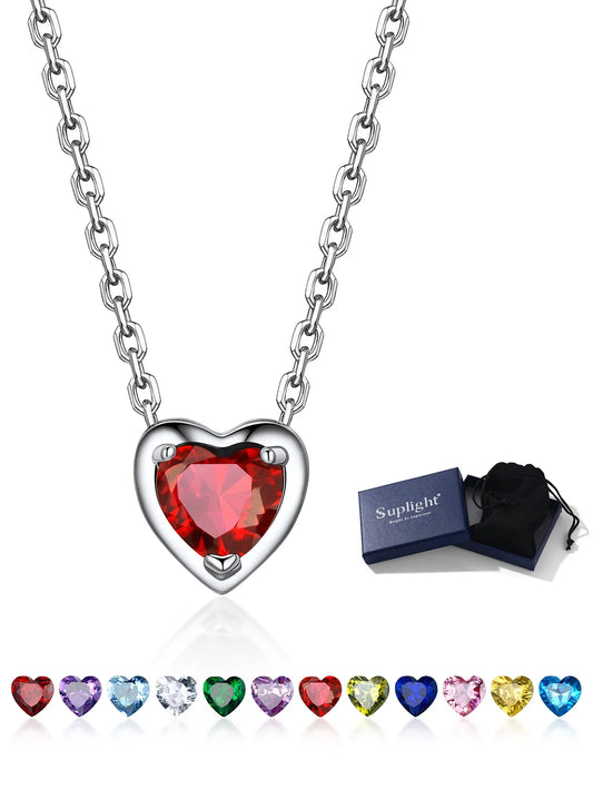 925 Sterling Silver Birthstone Heart Necklace - Perfect Valentine's Day Gift for Her