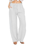 Stylish High-Waist Wide-Leg Cotton Linen Pants for Women - Breathable & Casual Summer/Autumn Trousers