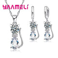 Elegant 925 Sterling Silver Cat Pendant Necklace and Huggie Earring Set with Shimmering Austrian Crystals for Women and Girls