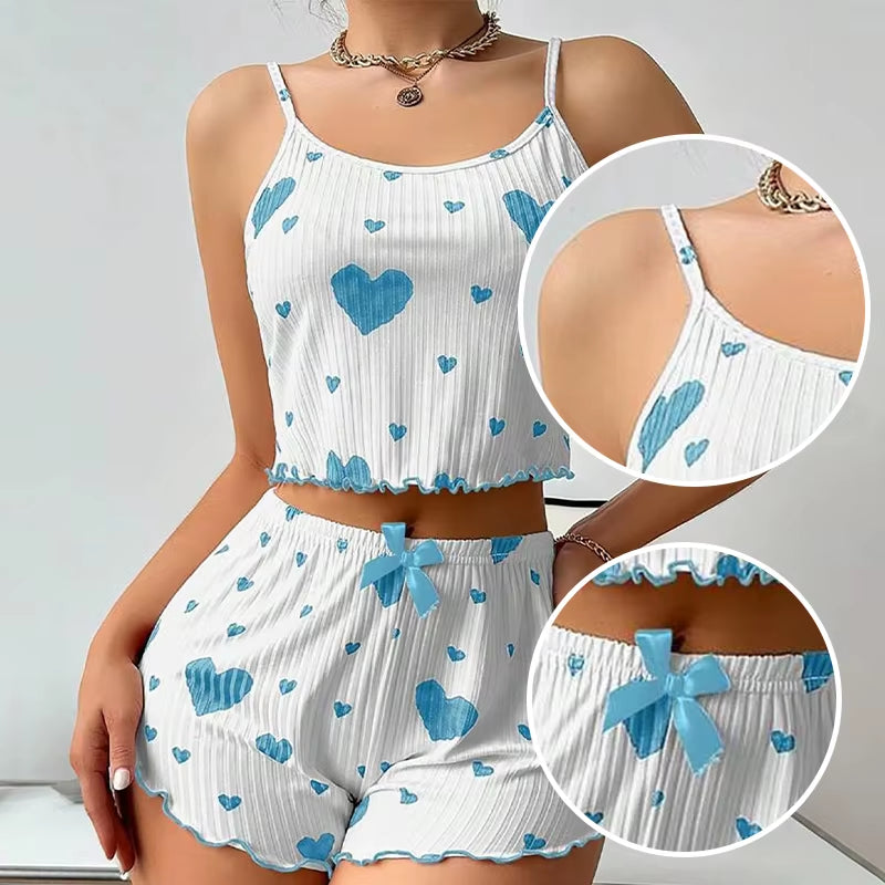 Cozy Women's 2-Piece Pajama Set - Soft Love Print Tank Top & Shorts, Perfect for Sleepwear!