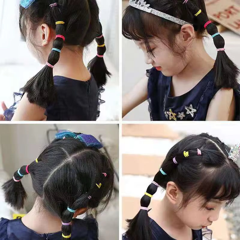 Vibrant 100-Piece Elastic Hair Bands Set for Girls - Colorful Ponytail Holders & Accessories