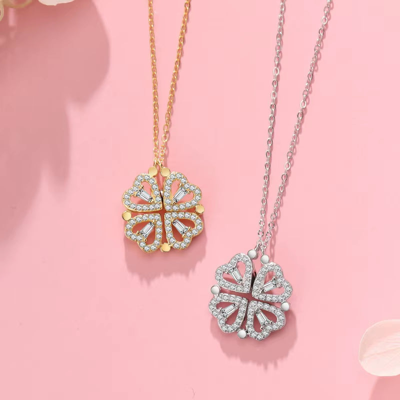 Heart-Shaped Four Leaf Clover Pendant Necklace - Zircon Clavicle Chain Jewelry for Women, Perfect Gift!