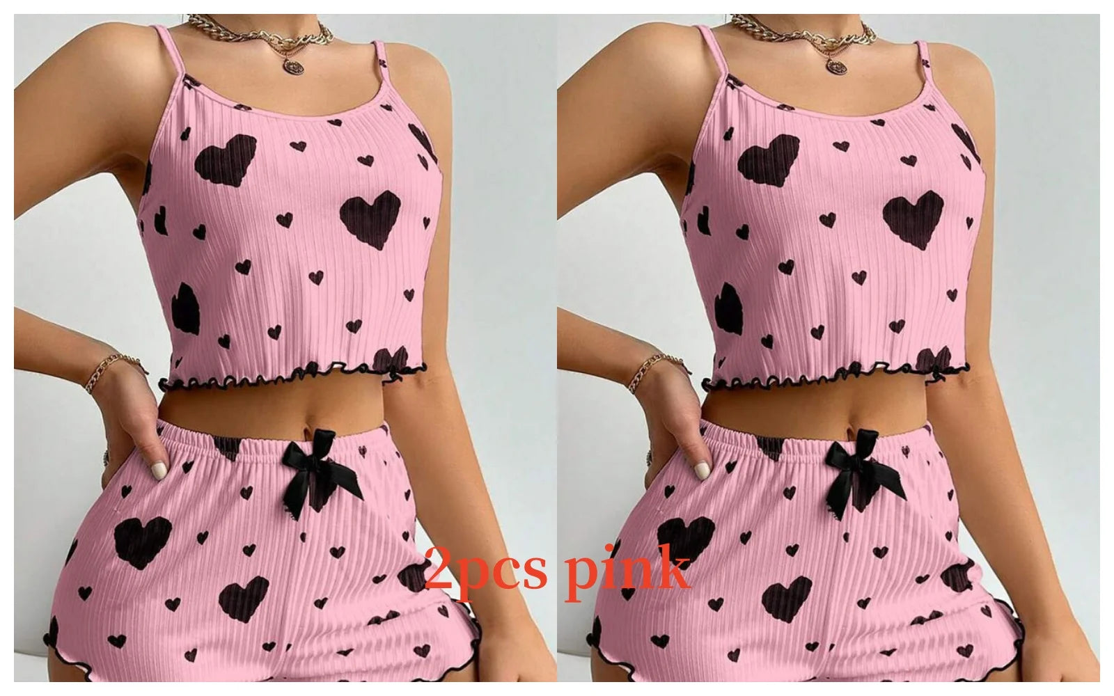Cozy Women's 2-Piece Pajama Set - Soft Love Print Tank Top & Shorts, Perfect for Sleepwear!