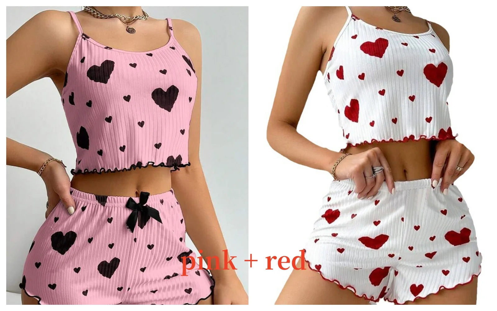 Cozy Women's 2-Piece Pajama Set - Soft Love Print Tank Top & Shorts, Perfect for Sleepwear!