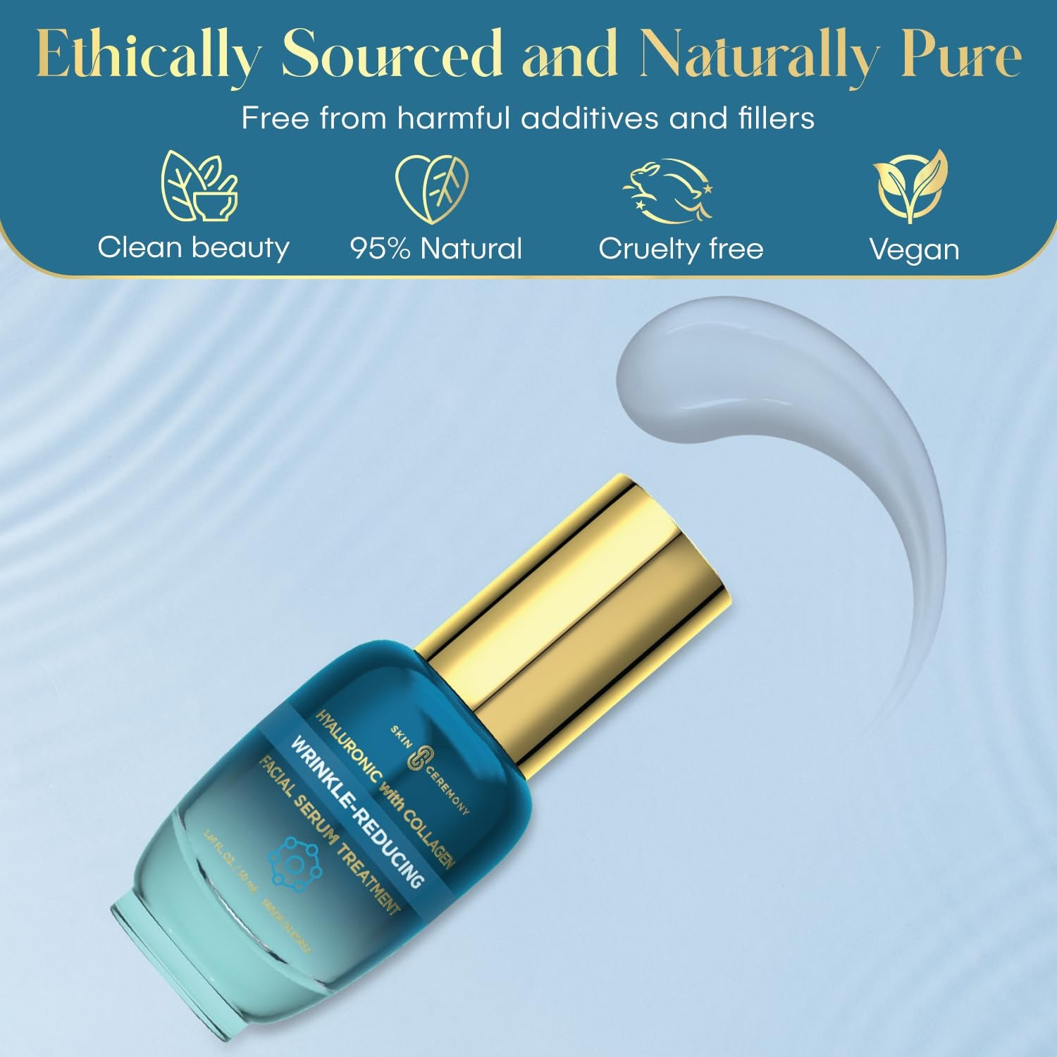 Hyaluronic Acid and Collagen Anti-Aging Serum - Intensive Hydration, Skin Plumping and Smoothing - Dermatologist Approved, Clean Beauty, Korean Skincare - 1.69 FL.OZ.