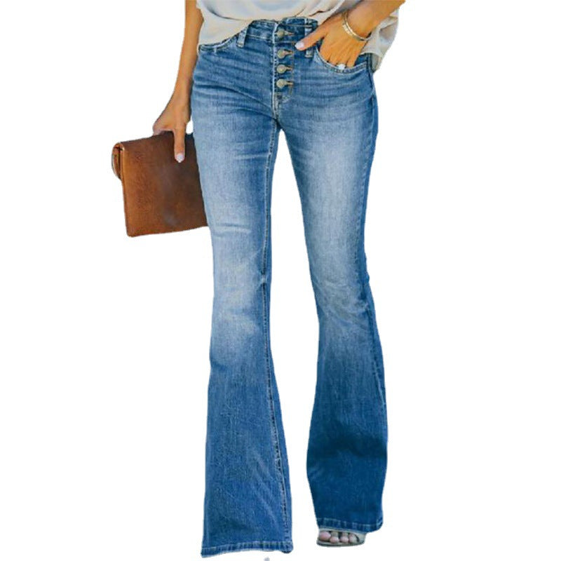 High-Waist Distressed Flare Jeans