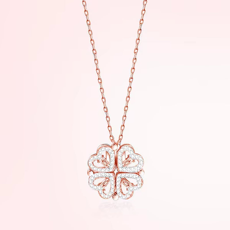 Heart-Shaped Four Leaf Clover Pendant Necklace - Zircon Clavicle Chain Jewelry for Women, Perfect Gift!