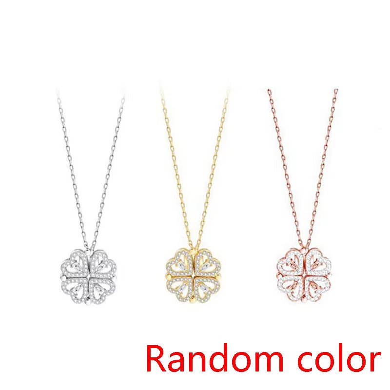 Heart-Shaped Four Leaf Clover Pendant Necklace - Zircon Clavicle Chain Jewelry for Women, Perfect Gift!