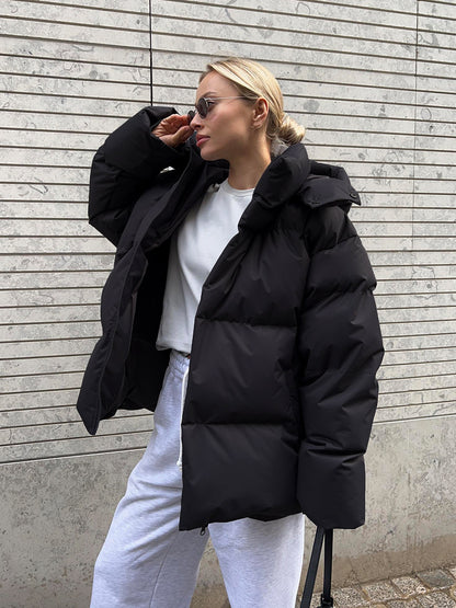 Cotton Winter Parka with Removable Hood - Windproof and Loose Fit Outerwear
