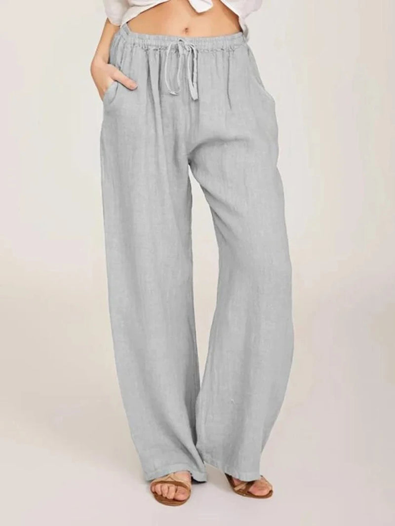 Stylish High-Waist Wide-Leg Cotton Linen Pants for Women - Breathable & Casual Summer/Autumn Trousers