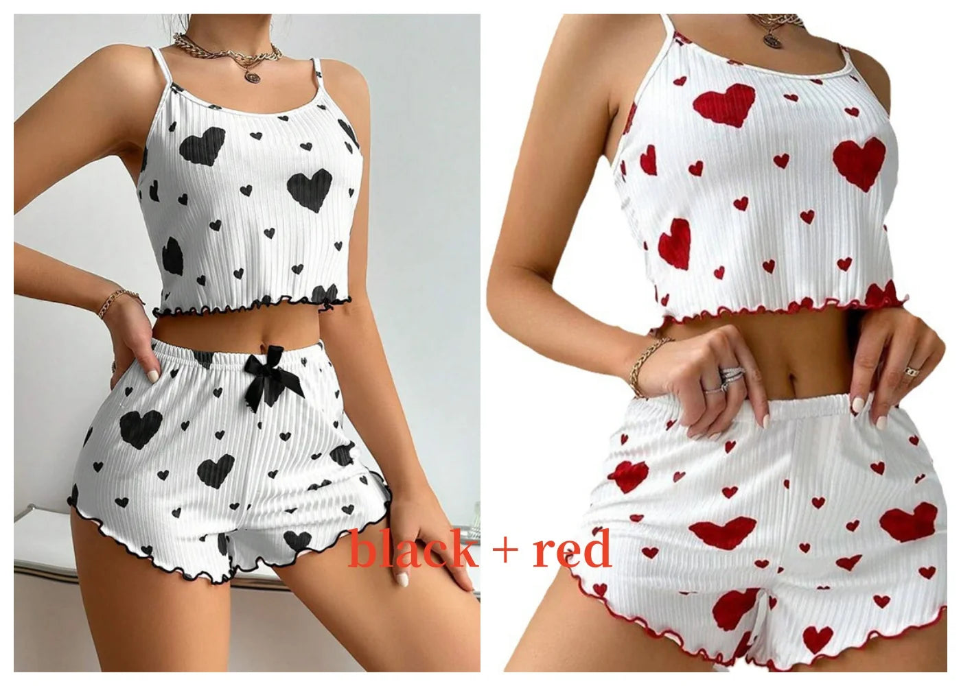 Cozy Women's 2-Piece Pajama Set - Soft Love Print Tank Top & Shorts, Perfect for Sleepwear!