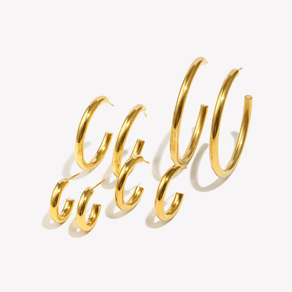 Hypoallergenic Tarnish-Resistant Stainless Steel Gold-Plated Hoop Earrings in Large, Medium, and Small Sizes for Women