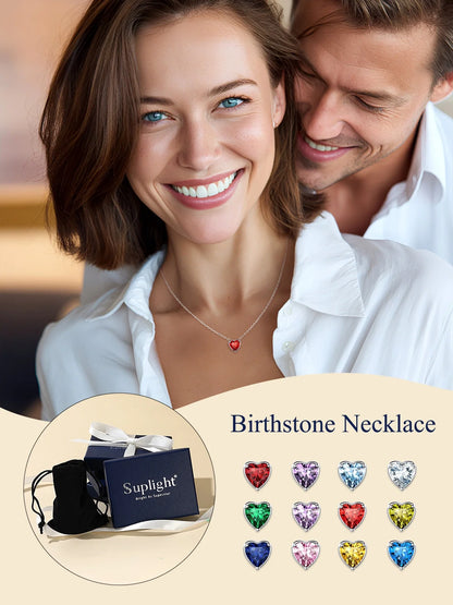925 Sterling Silver Birthstone Heart Necklace - Perfect Valentine's Day Gift for Her