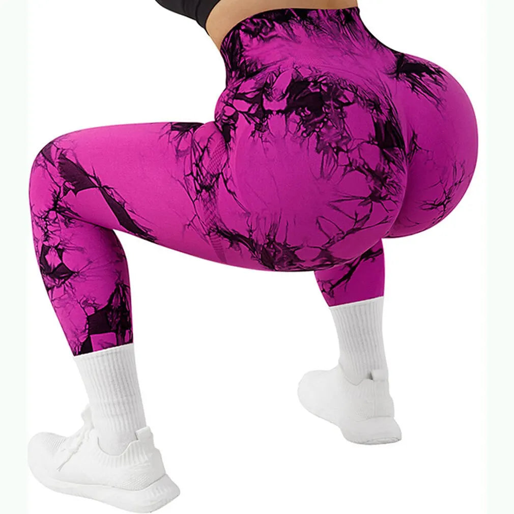 Stylish Tie Dye Push-Up Leggings for Women - Seamless Scrunch Butt Workout Pants