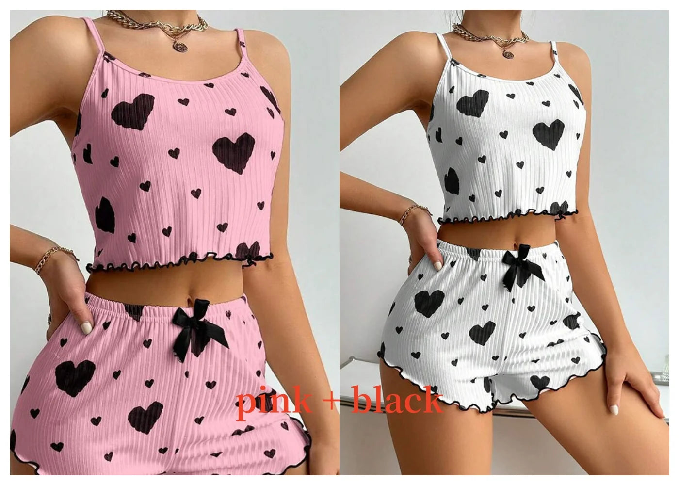 Cozy Women's 2-Piece Pajama Set - Soft Love Print Tank Top & Shorts, Perfect for Sleepwear!