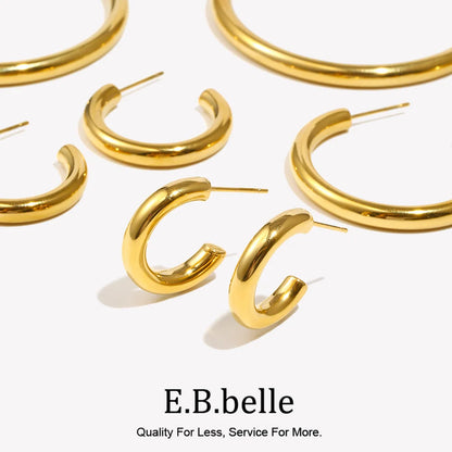 Hypoallergenic Tarnish-Resistant Stainless Steel Gold-Plated Hoop Earrings in Large, Medium, and Small Sizes for Women