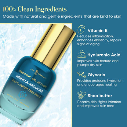 Hyaluronic Acid and Collagen Anti-Aging Serum - Intensive Hydration, Skin Plumping and Smoothing - Dermatologist Approved, Clean Beauty, Korean Skincare - 1.69 FL.OZ.