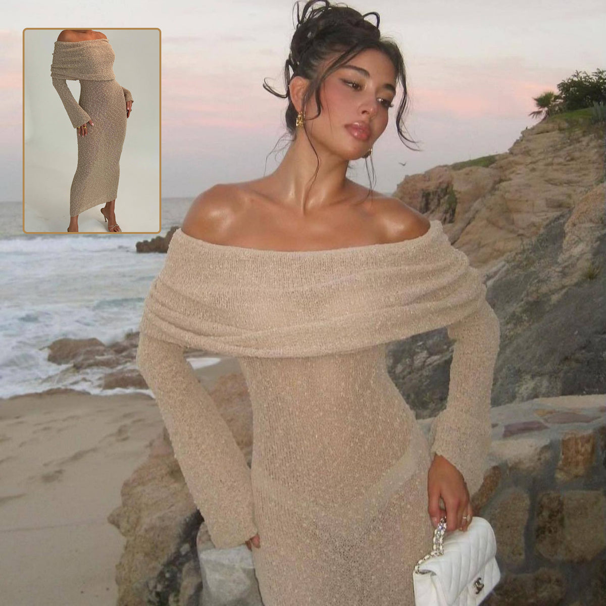 One-Shoulder Knit Maxi Dress