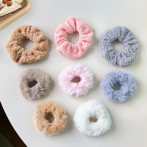 Chic 7-Piece Plush Hair Scrunchies Set - Soft Solid Color Ponytail Holders & Hair Accessories for Girls