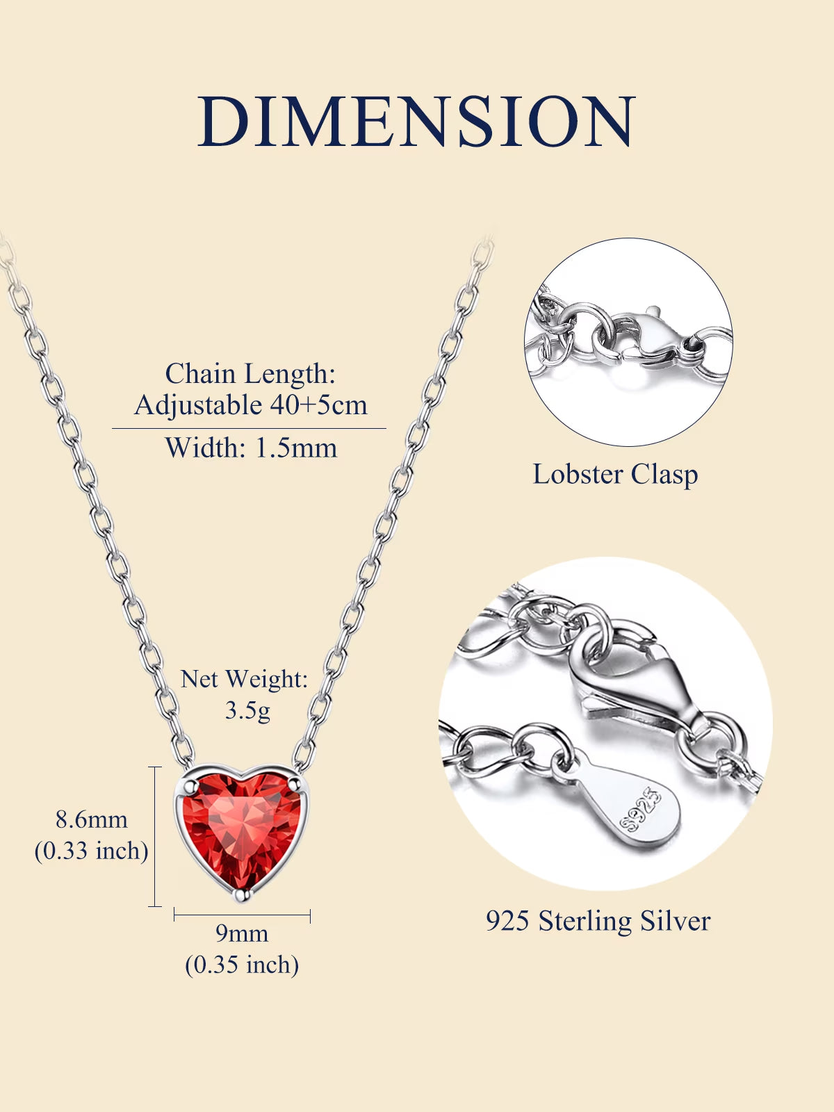 925 Sterling Silver Birthstone Heart Necklace - Perfect Valentine's Day Gift for Her