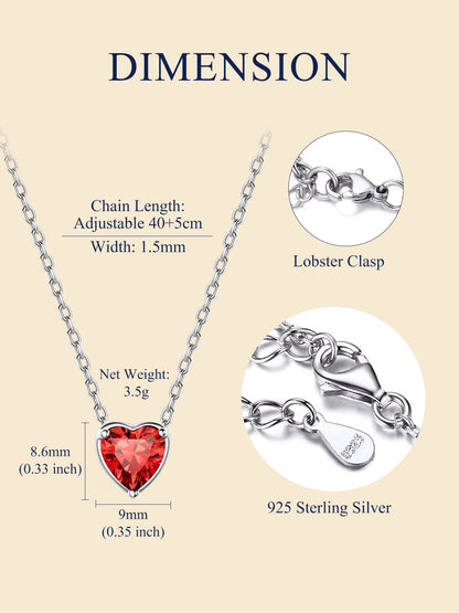 925 Sterling Silver Birthstone Heart Necklace - Perfect Valentine's Day Gift for Her