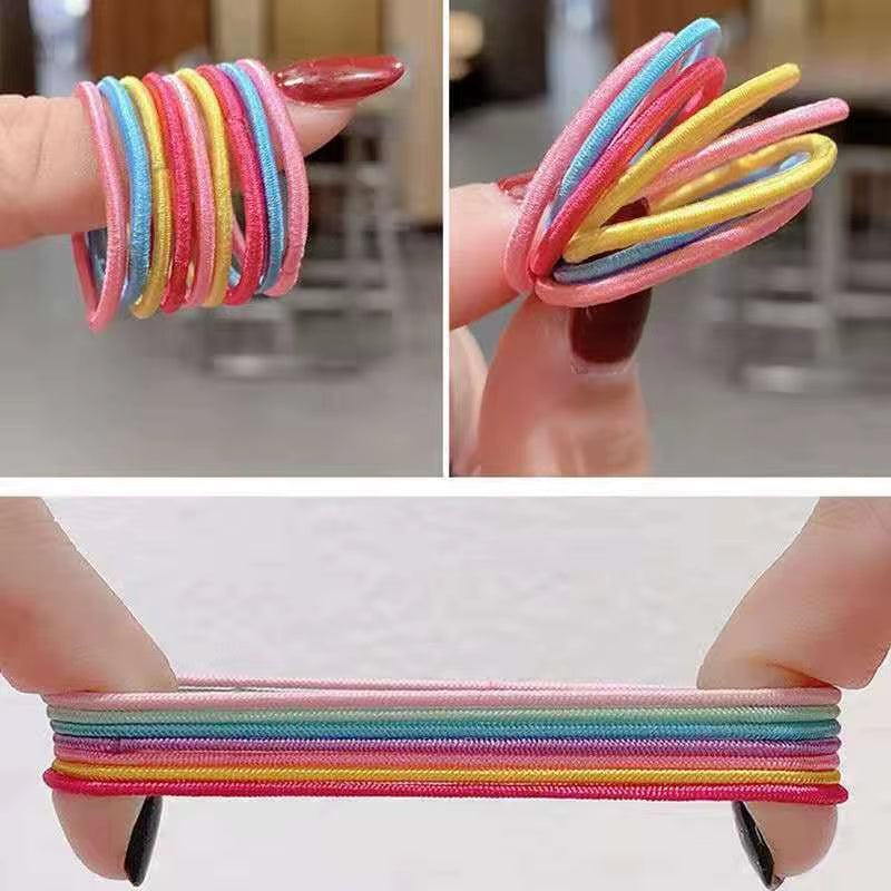 Vibrant 100-Piece Elastic Hair Bands Set for Girls - Colorful Ponytail Holders & Accessories