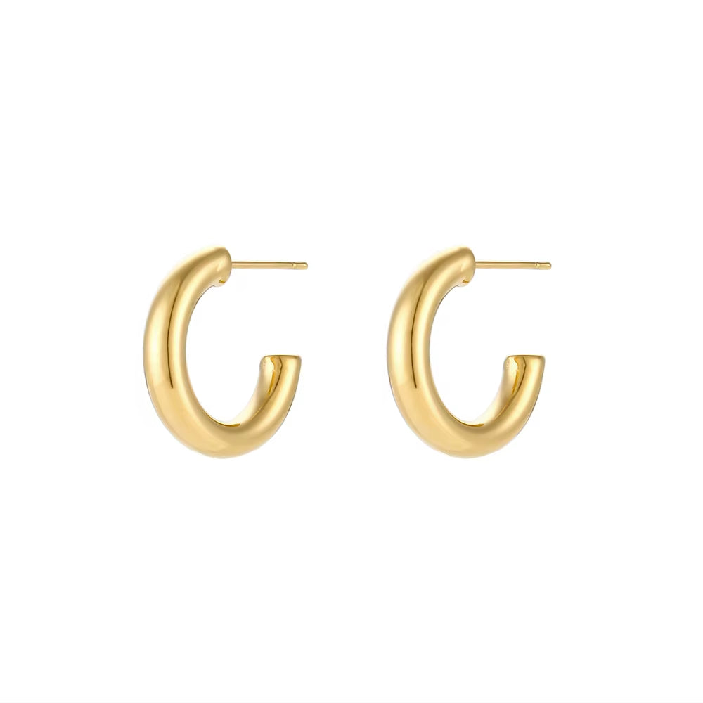 Hypoallergenic Tarnish-Resistant Stainless Steel Gold-Plated Hoop Earrings in Large, Medium, and Small Sizes for Women