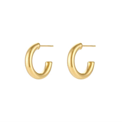 Hypoallergenic Tarnish-Resistant Stainless Steel Gold-Plated Hoop Earrings in Large, Medium, and Small Sizes for Women