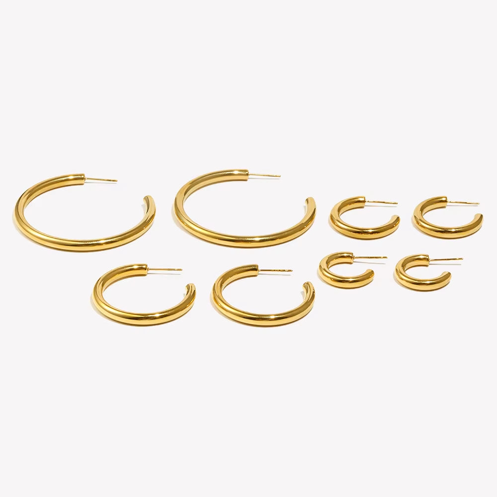 Hypoallergenic Tarnish-Resistant Stainless Steel Gold-Plated Hoop Earrings in Large, Medium, and Small Sizes for Women
