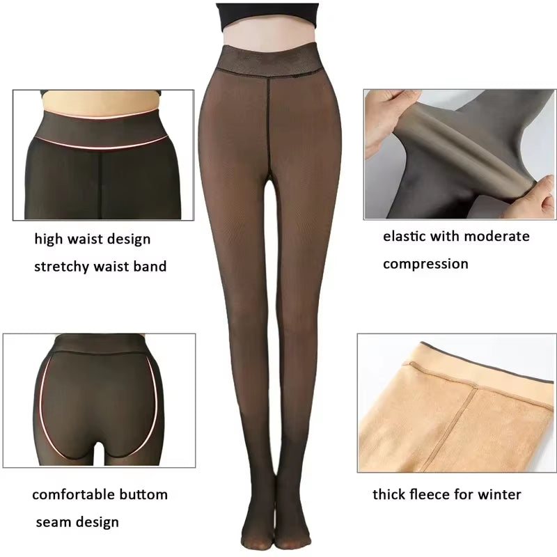 Cozy Women's Fleece-Lined Thermal Leggings - High Waist, Insulated Tights for Winter Comfort (Up to 70kg)