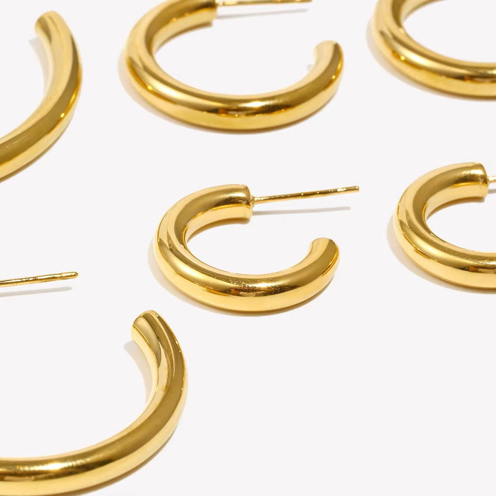 Hypoallergenic Tarnish-Resistant Stainless Steel Gold-Plated Hoop Earrings in Large, Medium, and Small Sizes for Women