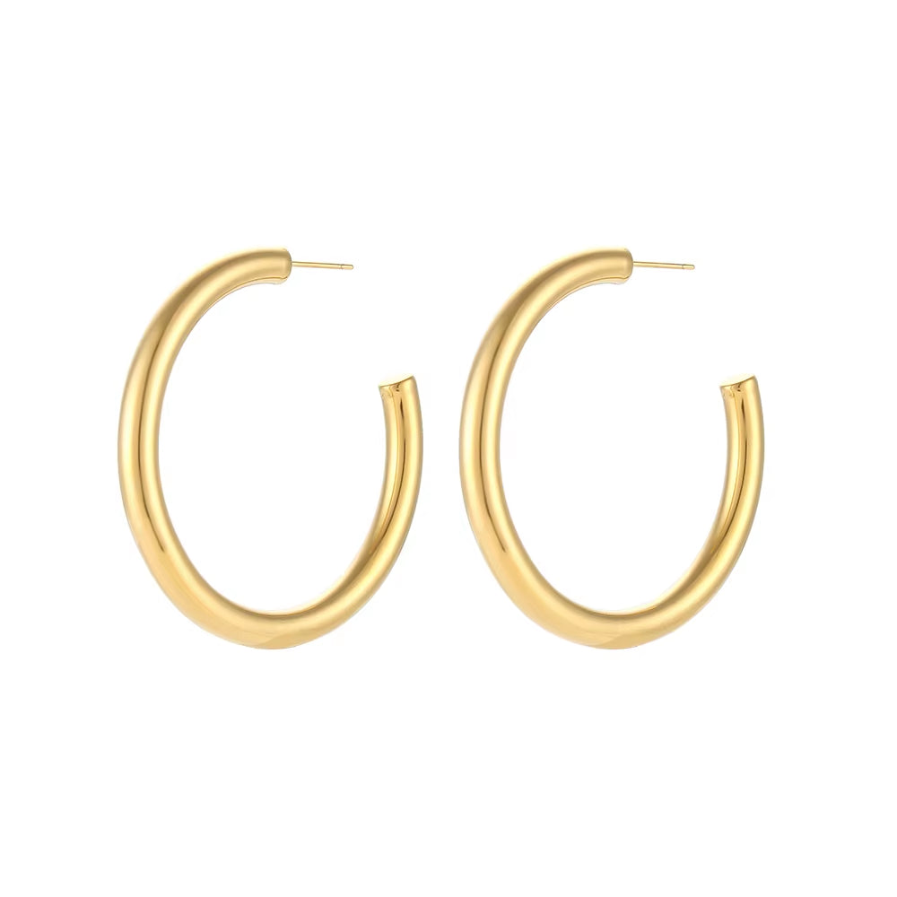 Hypoallergenic Tarnish-Resistant Stainless Steel Gold-Plated Hoop Earrings in Large, Medium, and Small Sizes for Women