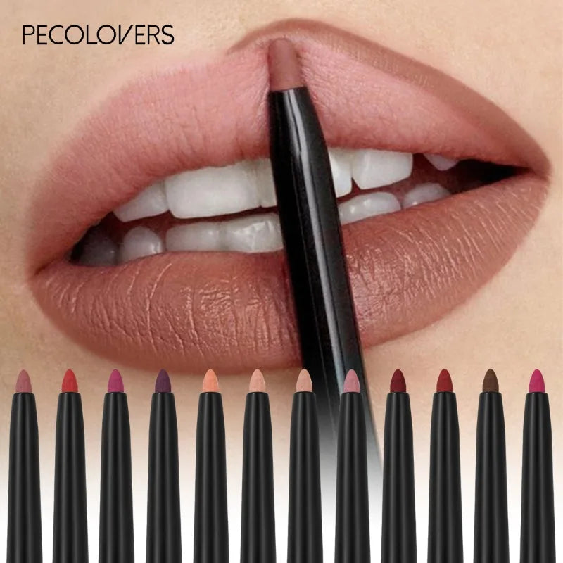 Waterproof Matte Lip Liner Pencil - Red Contour Tint Lipstick, Long-Lasting, Non-Stick, Moisturizing Lip Makeup Available in 12 Shades