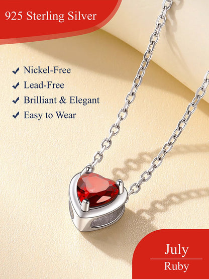 925 Sterling Silver Birthstone Heart Necklace - Perfect Valentine's Day Gift for Her