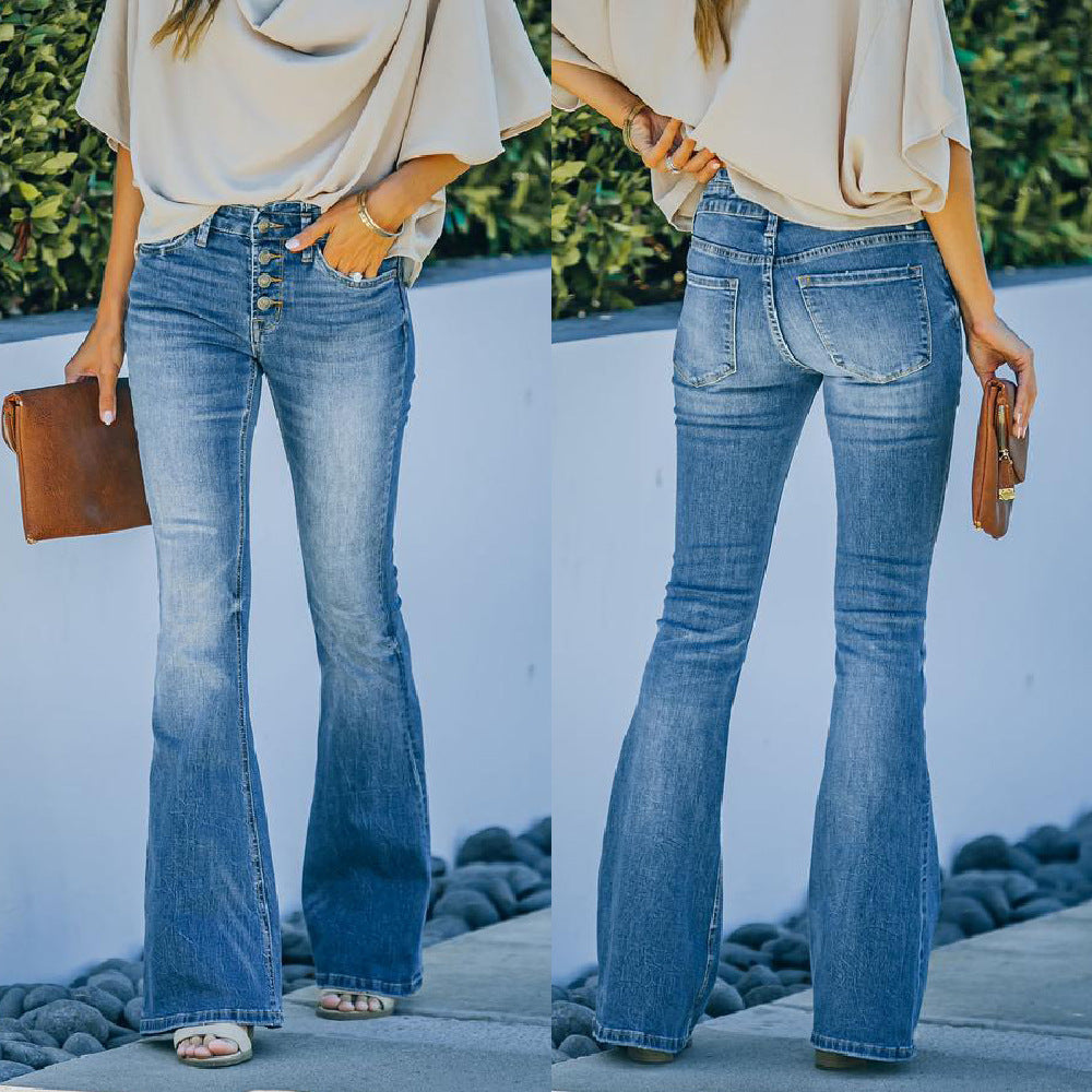 High-Waist Distressed Flare Jeans