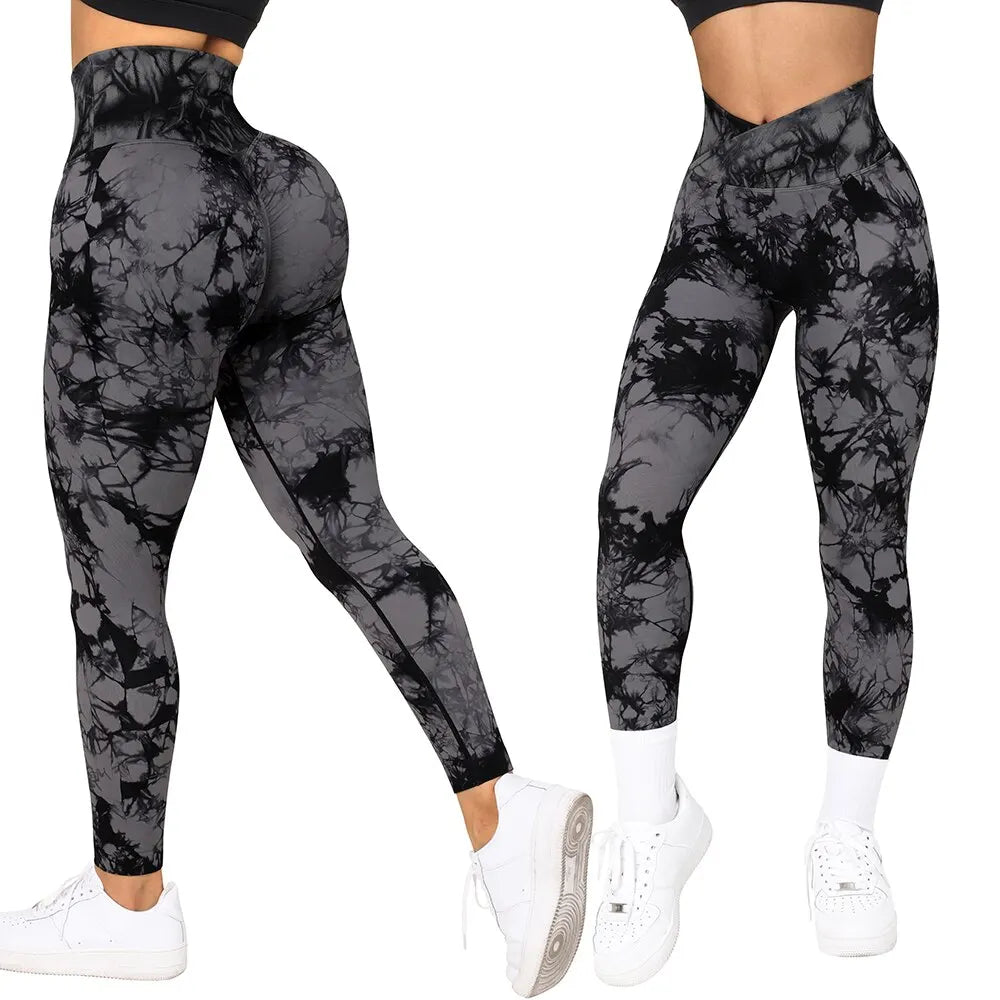 Stylish Tie Dye Push-Up Leggings for Women - Seamless Scrunch Butt Workout Pants