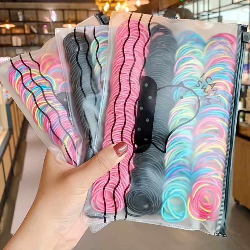 Vibrant 100-Piece Elastic Hair Bands Set for Girls - Colorful Ponytail Holders & Accessories