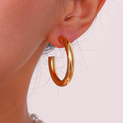 Hypoallergenic Tarnish-Resistant Stainless Steel Gold-Plated Hoop Earrings in Large, Medium, and Small Sizes for Women