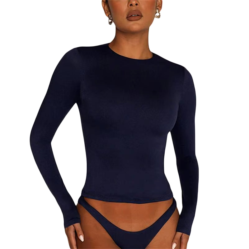 Chic Y2K Crop Top - Women's Long Sleeve Casual Tee for Spring & Autumn Streetwear