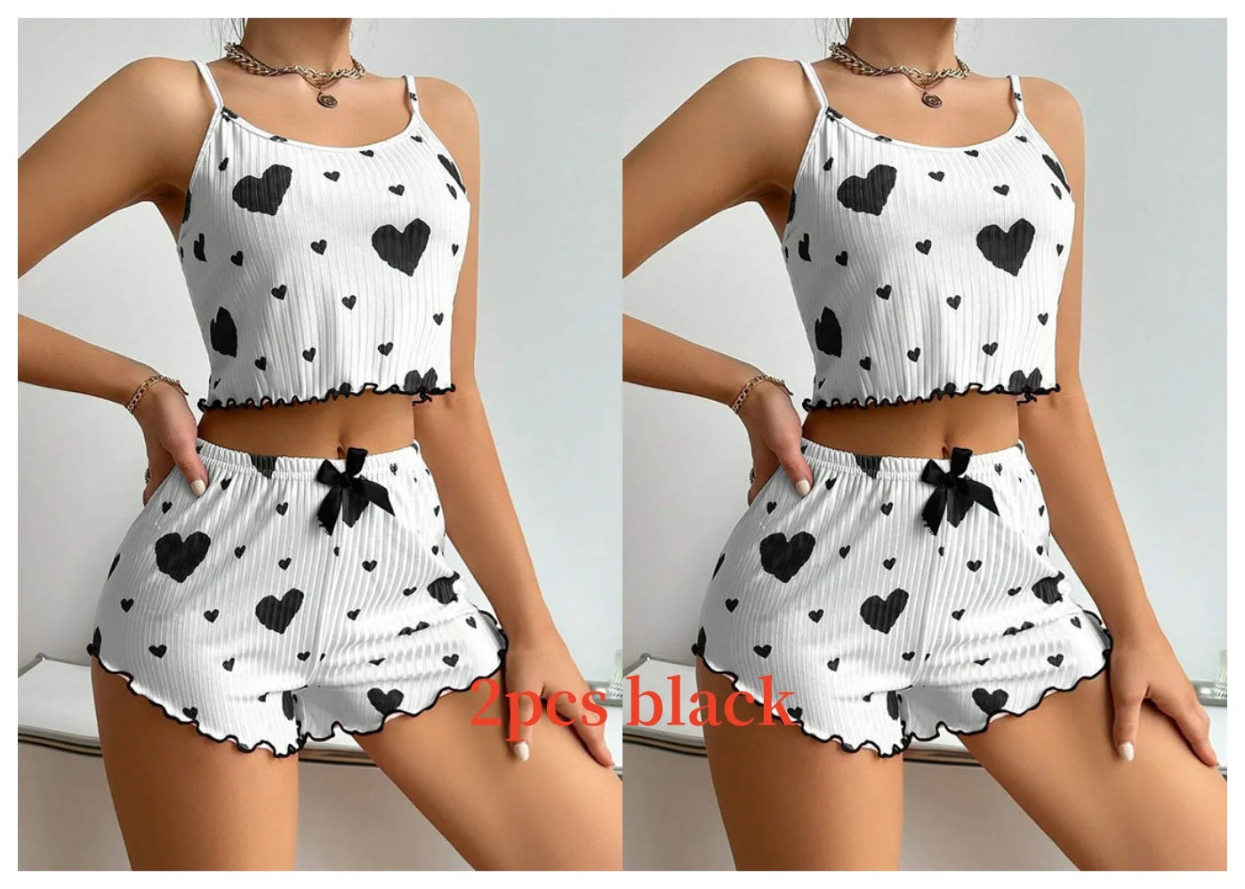 Cozy Women's 2-Piece Pajama Set - Soft Love Print Tank Top & Shorts, Perfect for Sleepwear!