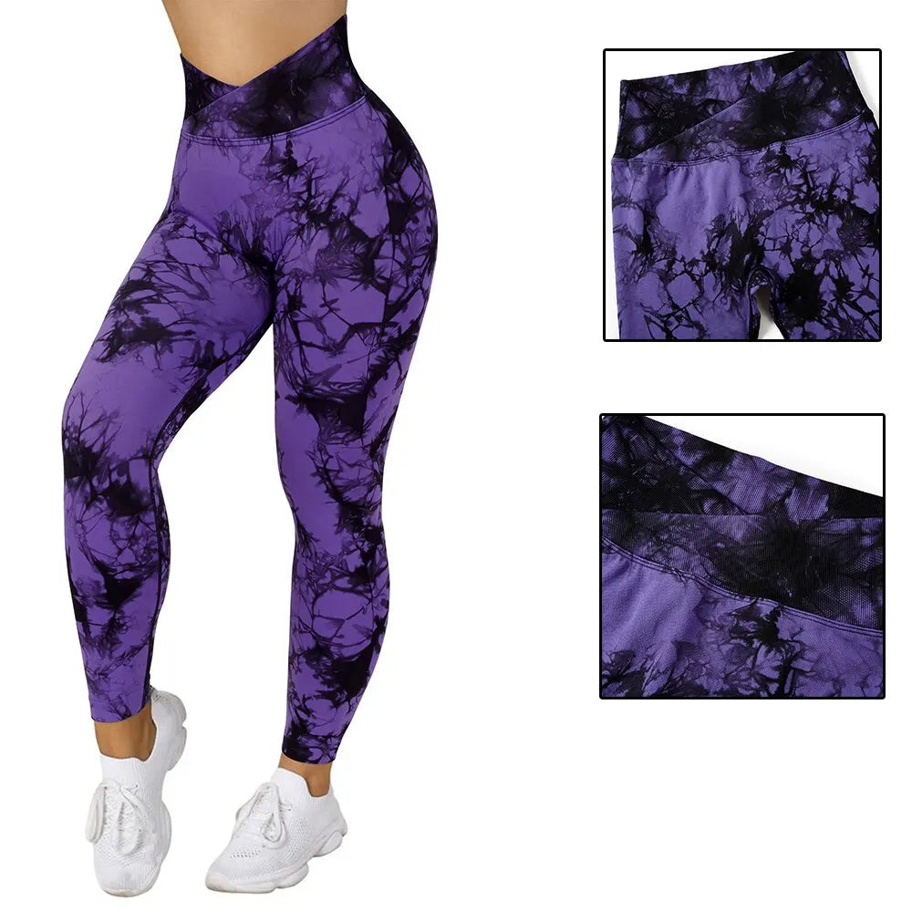 Stylish Tie Dye Push-Up Leggings for Women - Seamless Scrunch Butt Workout Pants
