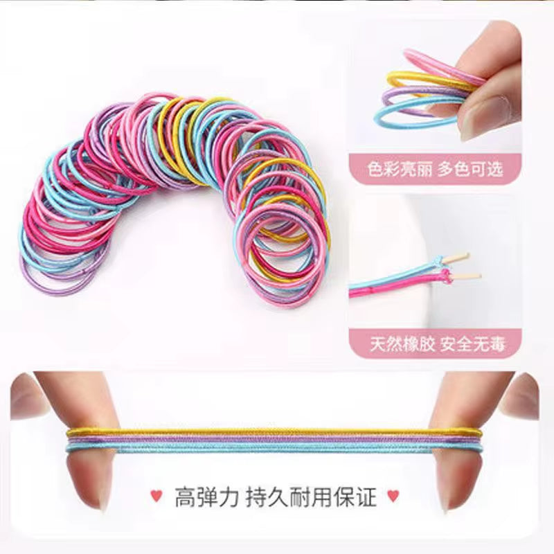 Vibrant 100-Piece Elastic Hair Bands Set for Girls - Colorful Ponytail Holders & Accessories